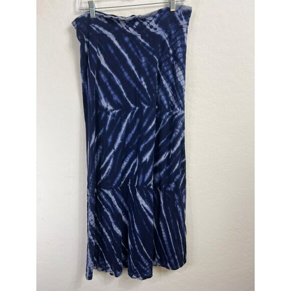 Pink Lotus Sz M High Slit Maxi Skirt Blue Grey Tie Die - Picture 4 of 6